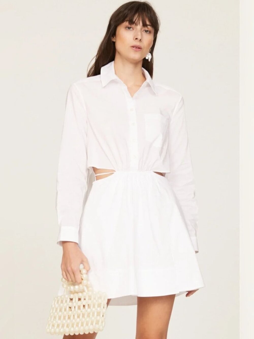 Jonathan SIMKHAI Shaelyn Mini Shirt Dress in White Poplin - Cutouts Summer 6 - Picture 4 of 12